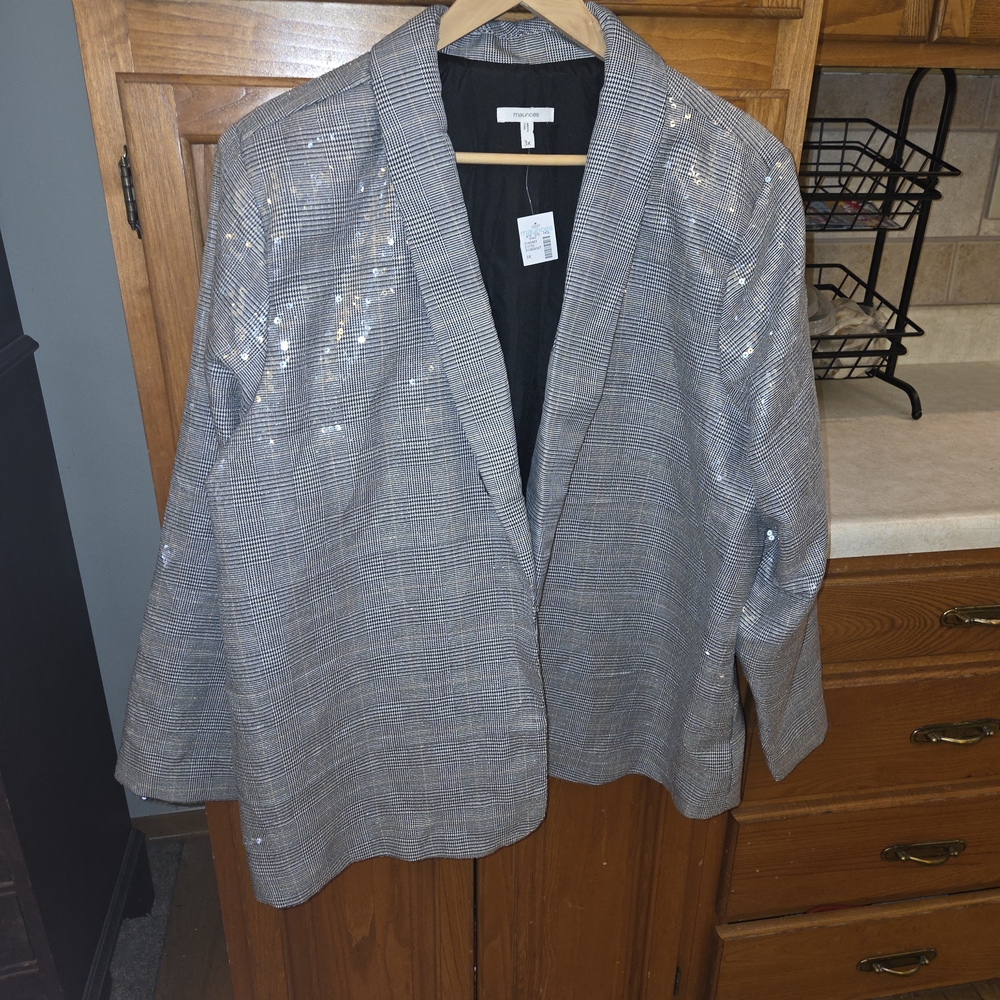 Maurices Silver Sequin Plaid Blazer